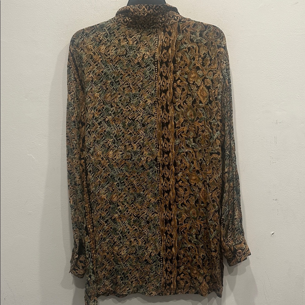 Carole Little vintage 90s long sleeve Top blouse floral brown green size 10 NWT - Picture 6 of 9